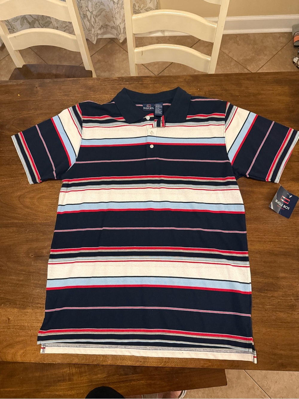 Bugle Boy 2000’s Men’s Navy Striped Polo Shirt